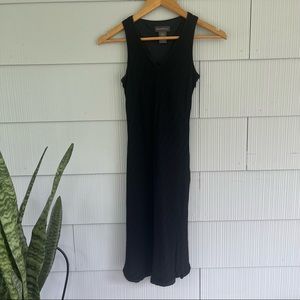 Vintage Black Silk Slip Dress Sleeveless V-neck Midi Length size X-small